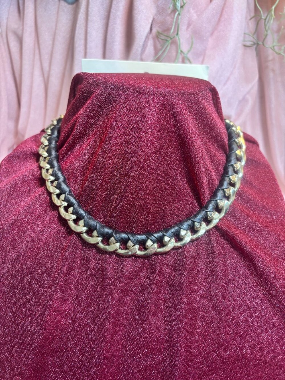 Choker necklace gold tone with black faux leather accent